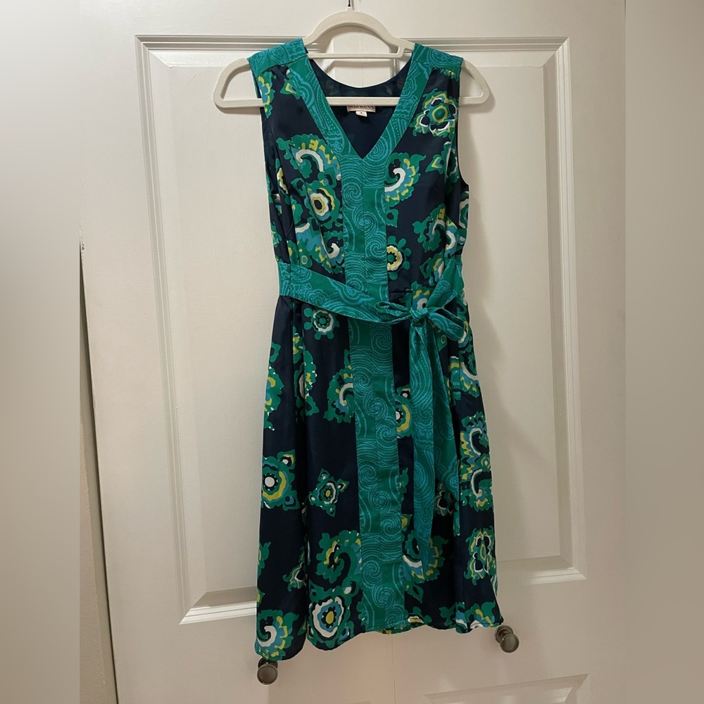 Merona Fully Lined Blue & Green Floral Sleeveless Dress Women’s 8  Side Zipper